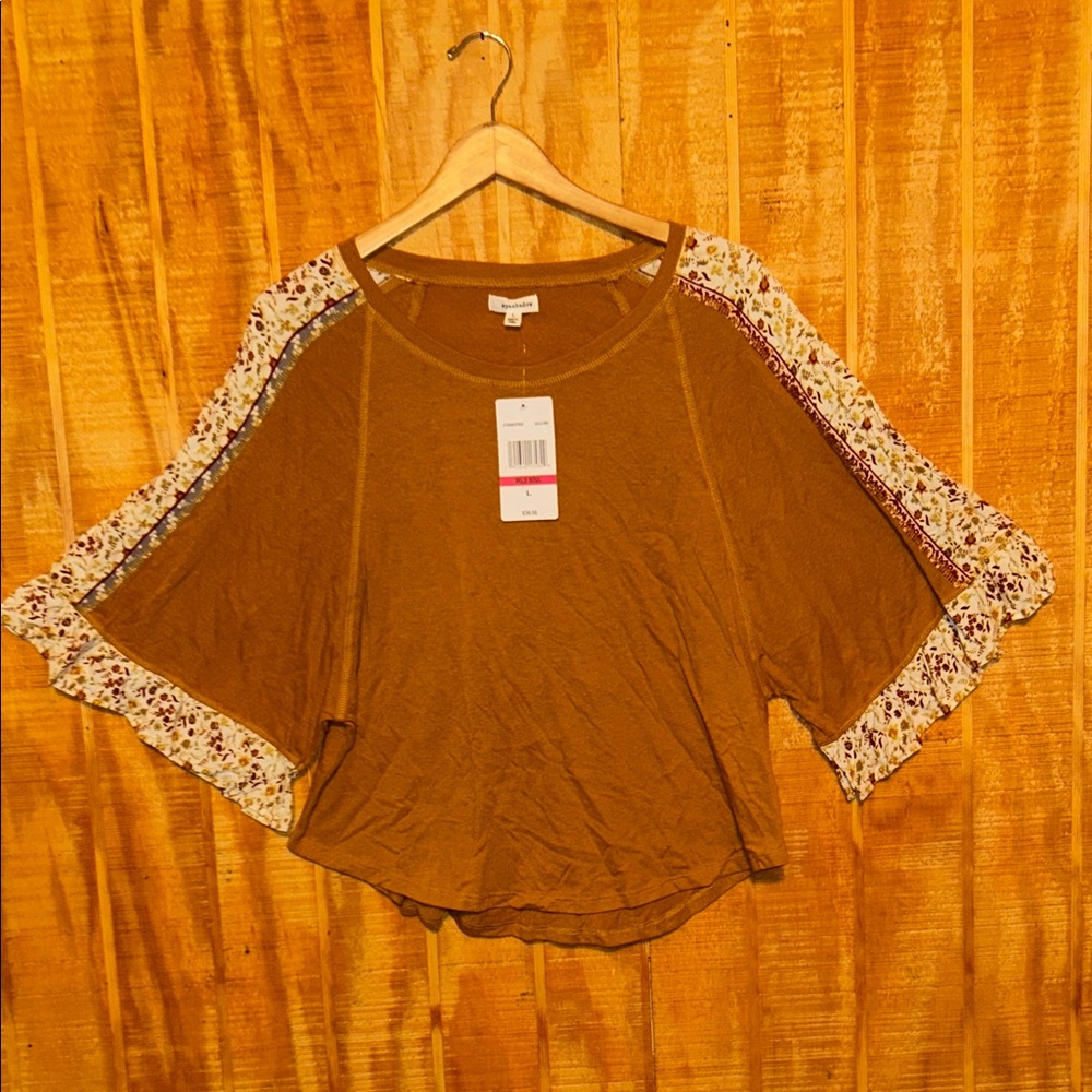 Eyeshadow Tan Blouse with Floral Accents